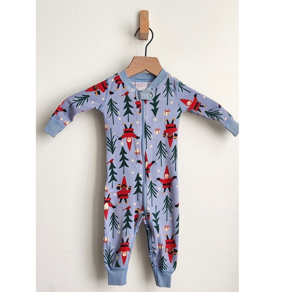 Hanna Andersson Sleeper Kids 6-12M Blue Tomte Gnome Organic Cotton Christmas